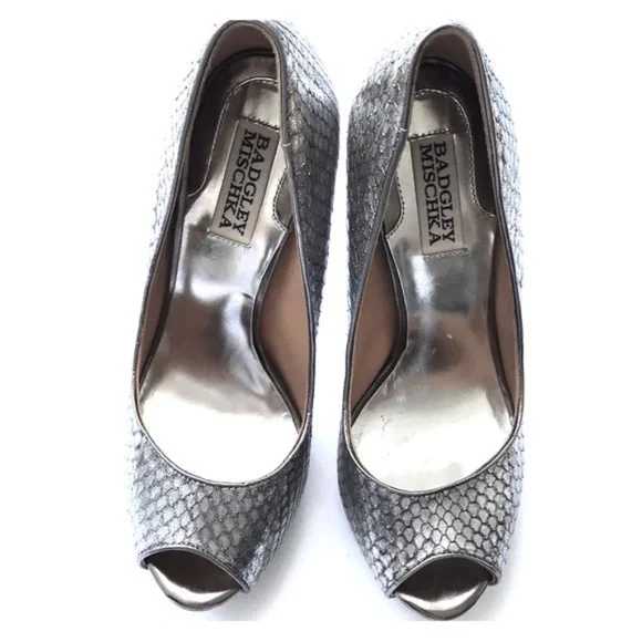 Badgley Mischka Metallic Python Peep Toe Heels - Picture 3 of 8